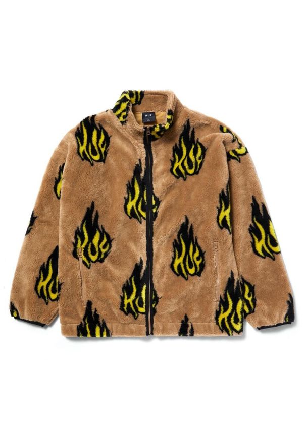 Kurtka turystyczna męska HUF Flamin Zip Sherpa Fleece. Kolor: beżowy. Materiał: akryl, poliester. Wzór: nadruk. Sport: turystyka piesza