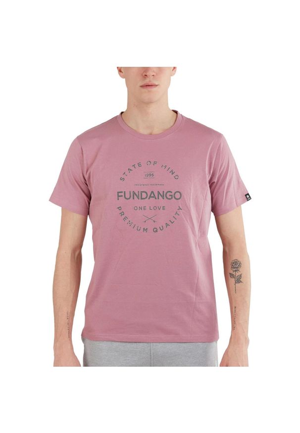 FUNDANGO - T-shirt męski Fundango Basic - T Logo-4 krótki rękaw. Kolor: fioletowy. Materiał: bawełna, materiał. Długość rękawa: krótki rękaw. Długość: krótkie. Sport: turystyka piesza