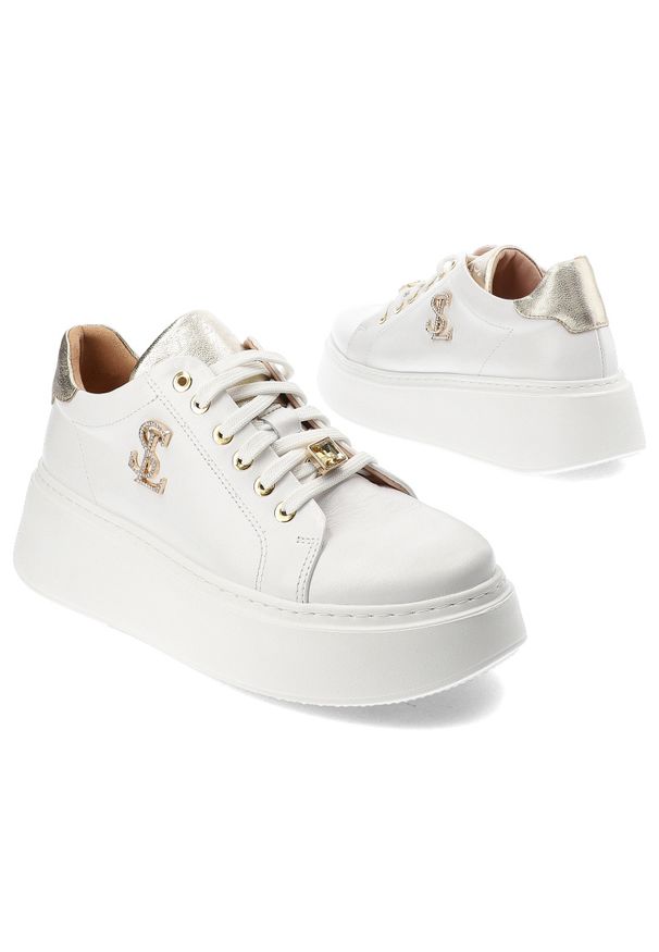 Białe Sneakersy Libero Stylowe Obuwie Damskie Na Platformie. Okazja: na co dzień, do pracy. Kolor: biały. Materiał: skóra. Obcas: na platformie. Styl: elegancki