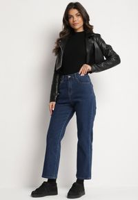 Born2be - Granatowe Jeansy z Prostą Nogawką o Kroju Boyfriend z Wysoką Talią Tulida. Okazja: na co dzień. Kolekcja: plus size. Kolor: niebieski. Styl: casual, elegancki #5