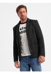 Ombre Clothing - Męska marynarka z odpinaną podpinką i kapturem – czarna V1 - Rozmiar: XL. Okazja: do pracy, na co dzień. Typ kołnierza: kaptur. Kolor: szary. Materiał: poliester. Styl: wizytowy, casual, elegancki #11