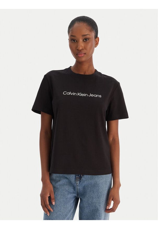 Calvin Klein Jeans T-Shirt A- Inst. Logo Classic LV047C912G Czarny Regular Fit. Kolor: czarny. Materiał: bawełna