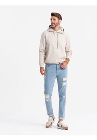Ombre Clothing - Washowane męskie jeansowe spodnie TAPERED FIT z przetarciami – błękitne V1 OM-PADP-0163 - XXL. Kolor: niebieski. Materiał: jeans. Styl: rockowy #3