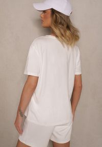 Renee - Biały Bawełniany T-shirt z Ozdobnym Nadrukiem i Cyrkoniami Teomala. Kolor: biały. Materiał: bawełna. Wzór: nadruk. Styl: klasyczny, elegancki #5