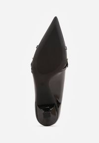 Renee - Czarne Czółenka Lakierowane na Szpilce w Stylu Kaczuszki Ozdobione Paskami Laloma. Okazja: na spotkanie biznesowe, do pracy. Zapięcie: pasek. Kolor: czarny. Materiał: lakier. Wzór: aplikacja. Obcas: na szpilce. Styl: biznesowy #9