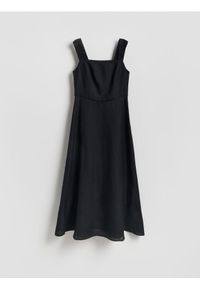 Reserved - Sukienka midi z lnem - czarny. Kolor: czarny. Materiał: len. Długość: midi #1