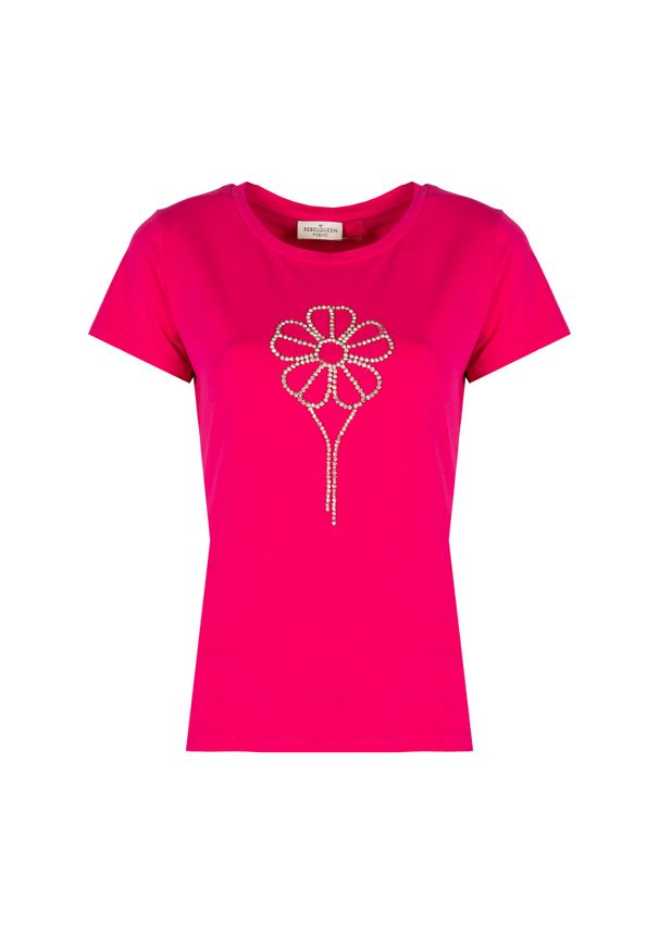 Rebel Queen By Liu Jo T-Shirt | YA2112 J0250 | Kobieta | Różowy. Okazja: na co dzień. Kolor: różowy. Materiał: bawełna, elastan. Długość: długie. Wzór: aplikacja. Styl: casual