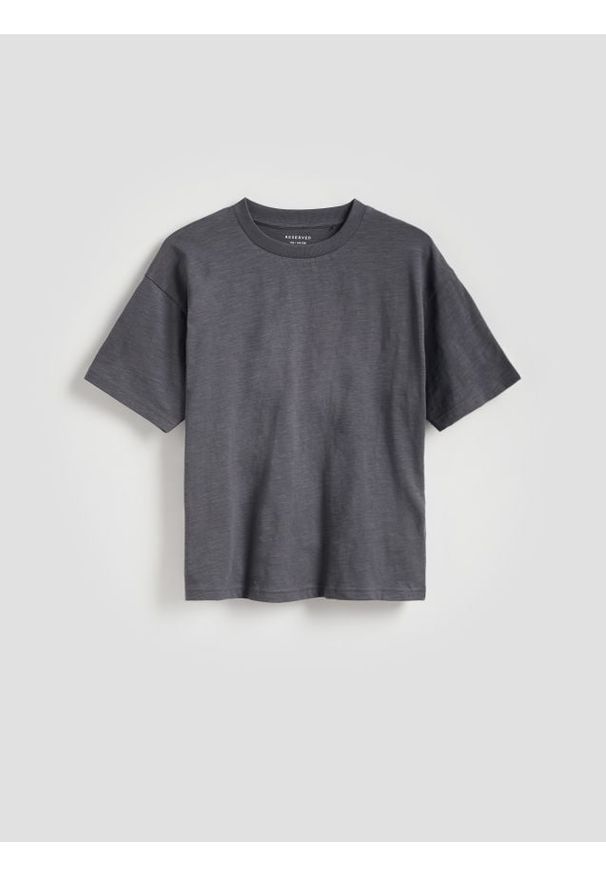 Reserved - Bawełniany t-shirt z nadrukiem - ciemnoszary. Kolor: szary. Materiał: bawełna. Wzór: nadruk