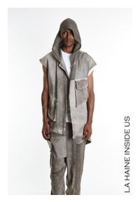 La Haine Inside Us Kamiezelka Unisex | 3B M1273 | Mężczyzna | Brązowy. Okazja: na co dzień. Typ kołnierza: kaptur. Kolor: brązowy. Materiał: bawełna. Długość: długie. Wzór: aplikacja. Styl: casual, elegancki #5