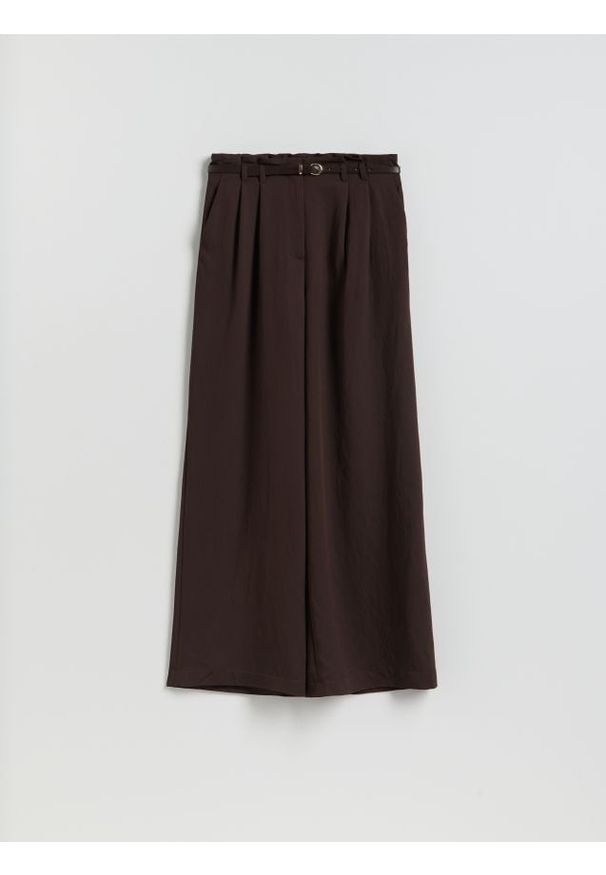 Reserved - Spodnie z wiskozą - ciemnobrązowy. Kolor: brązowy. Materiał: wiskoza