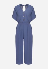 Born2be - Granatowy Wiskozowy Kombinezon o Taliowanym Kroju z Szerokimi Nogawkami Delsea. Okazja: do pracy. Kolor: niebieski. Materiał: wiskoza. Długość rękawa: krótki rękaw. Długość: krótkie. Styl: elegancki #7