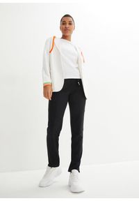 bonprix - Spodnie z gumką w talii, z wygodnego materiału punto di roma. Kolor: czarny. Materiał: materiał. Wzór: aplikacja #2