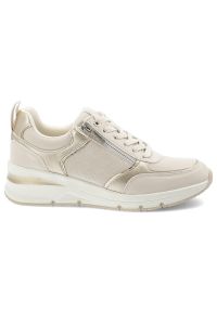 Beżowe Sneakersy Tamaris Modne Obuwie Damskie Na Koturnie. Okazja: na co dzień. Zapięcie: sznurówki. Kolor: beżowy. Materiał: materiał. Szerokość cholewki: normalna. Obcas: na koturnie. Styl: casual #5