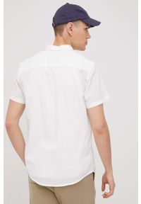 Tom Tailor koszula lniana męska kolor biały slim z kołnierzykiem button-down. Typ kołnierza: button down. Kolor: biały. Materiał: len. Długość rękawa: krótki rękaw. Długość: krótkie