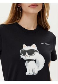 Karl Lagerfeld - KARL LAGERFELD T-Shirt A2W17119 Czarny Regular Fit. Typ kołnierza: dekolt w karo. Kolor: czarny. Materiał: bawełna