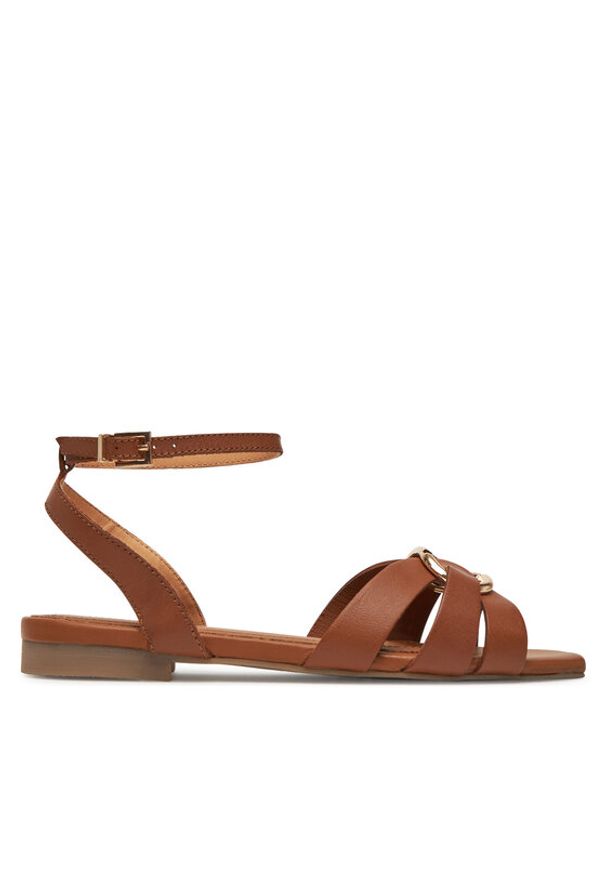TwinSet - TWINSET Sandały Ciabatta 251GCJ04A Brązowy. Kolor: brązowy. Materiał: skóra