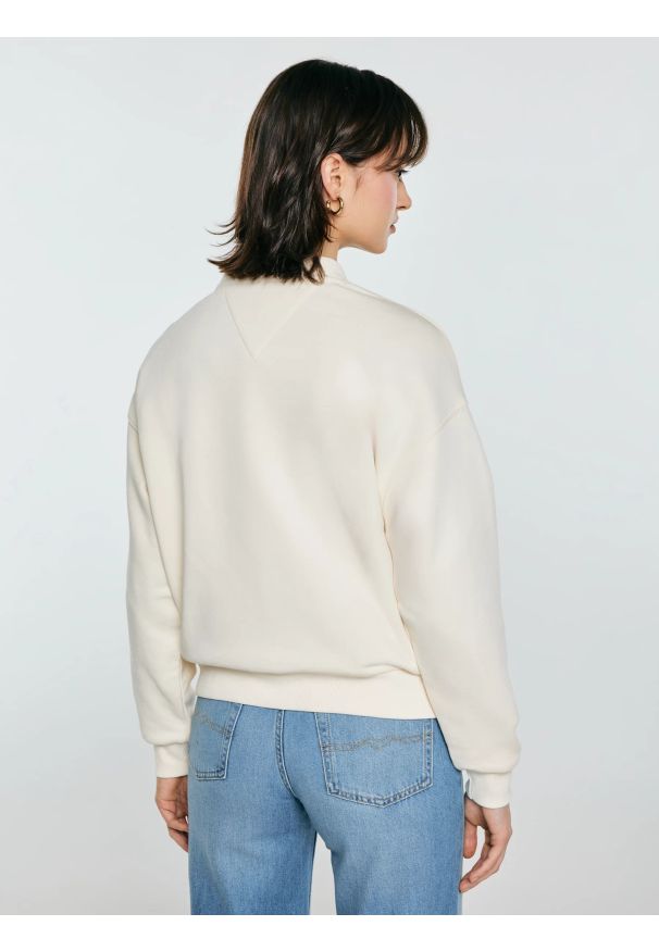 Big-Star - Bluza damska z linii Authentic perłowa Frolia 103. Okazja: na co dzień. Kolor: kremowy. Materiał: dzianina, skóra, materiał. Długość rękawa: długi rękaw. Długość: długie. Wzór: aplikacja, ze splotem. Styl: casual, elegancki, klasyczny