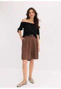 bonprix - Bluzka Carmen z ozdobnym wiązaniem. Typ kołnierza: typu carmen. Kolor: czarny #2