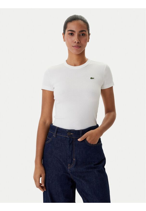 Lacoste T-Shirt TF5538 Biały Regular Fit. Kolor: biały. Materiał: bawełna
