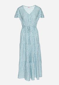 Born2be - Jasnoniebieska Sukienka z Bawełną i Geometrycznym Wzorem Lunavella. Okazja: na spacer, na co dzień. Kolor: niebieski. Materiał: bawełna. Wzór: geometria. Sezon: lato. Typ sukienki: proste. Styl: casual, elegancki #6