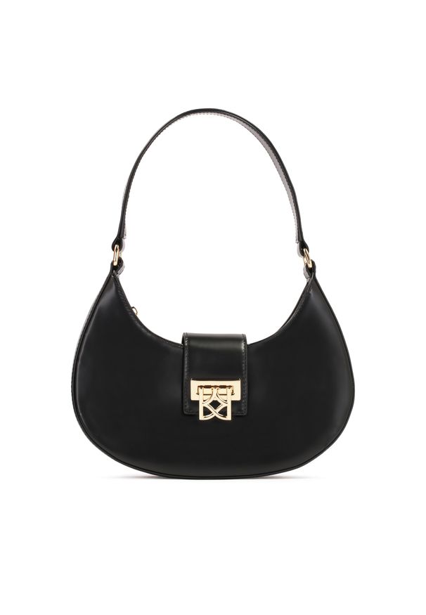 Kazar - Czarna torebka baguette z eleganckim zapięciem. Kolor: czarny. Wzór: aplikacja. Materiał: skórzane. Styl: elegancki. Rodzaj torebki: na ramię