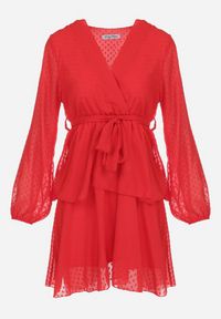 Born2be - Czerwona Sukienka Sharpblaze. Kolor: czerwony. Materiał: materiał, tkanina. Długość rękawa: długi rękaw. Typ sukienki: kopertowe. Długość: mini #2