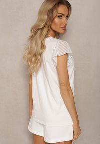 Renee - Biały Elegancki T-shirt Bluzka z Bawełny z Przezroczystymi Wstawkami Biopara. Kolor: biały. Materiał: bawełna. Sezon: lato. Styl: elegancki