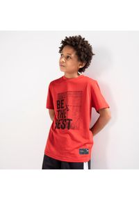 TARMAK - Koszulka koszykarska dla dzieci Tarmak TS500 BE THE BEST. Kolor: czerwony. Materiał: poliester, materiał. Sport: koszykówka