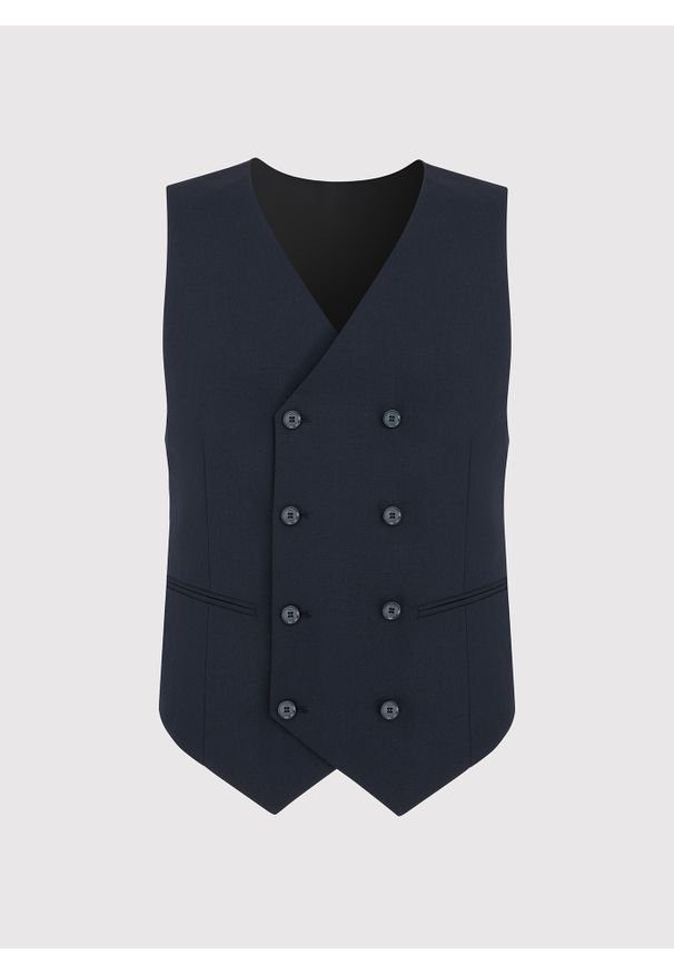 Pako Lorente - PAKO LORENTE – Granatowa dwurzędowa kamizelka męska. Okazja: na studniówkę. Kolor: niebieski, czarny. Materiał: poliester, elastan, wiskoza. Styl: elegancki, młodzieżowy