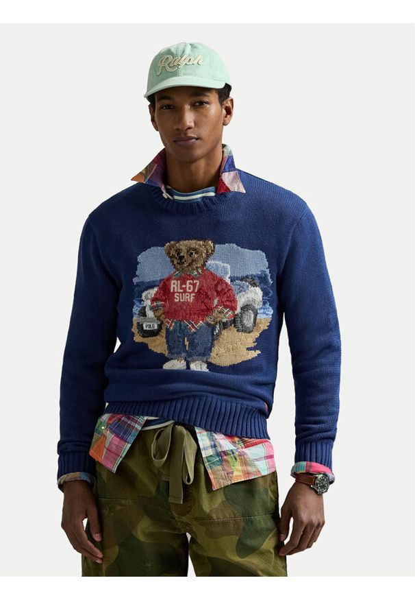 Polo Ralph Lauren Sweter 710964798001 Granatowy Regular Fit. Typ kołnierza: polo. Kolor: niebieski. Materiał: bawełna