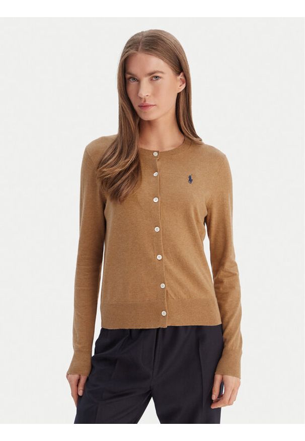 Polo Ralph Lauren Kardigan 211971871007 Beżowy Slim Fit. Typ kołnierza: polo. Kolor: beżowy. Materiał: bawełna