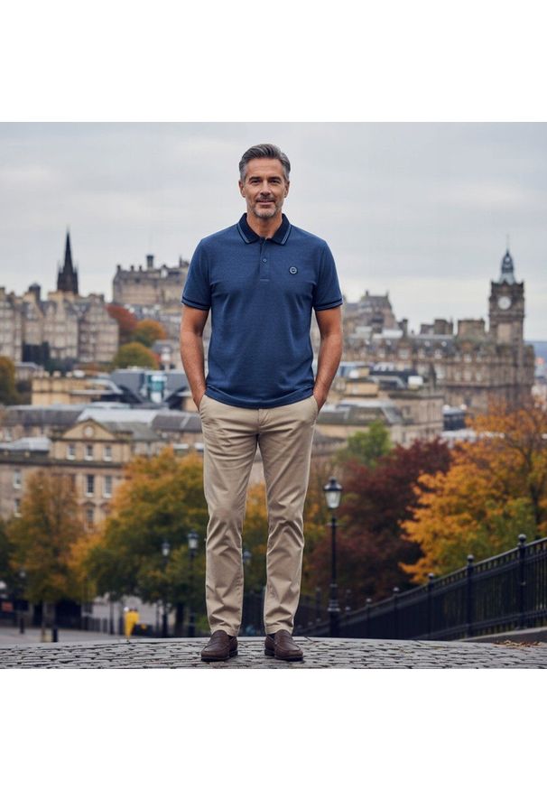 Męska, Bawełniana Koszulka Polo - Pako Jeans - Granatowa. Okazja: na co dzień. Typ kołnierza: polo. Kolor: niebieski. Materiał: bawełna. Styl: casual