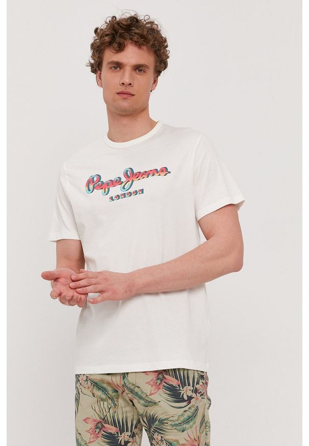 Pepe Jeans - T-shirt Marco. Okazja: na co dzień. Kolor: biały. Wzór: nadruk. Styl: casual