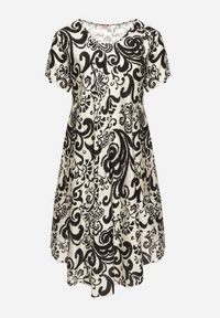 Born2be - Czarna Rozkloszowana Sukienka z Wiskozy z Geometrycznym Wzorem Emisova. Okazja: na co dzień. Kolor: czarny. Materiał: wiskoza. Długość rękawa: krótki rękaw. Wzór: geometria. Styl: elegancki, casual #3