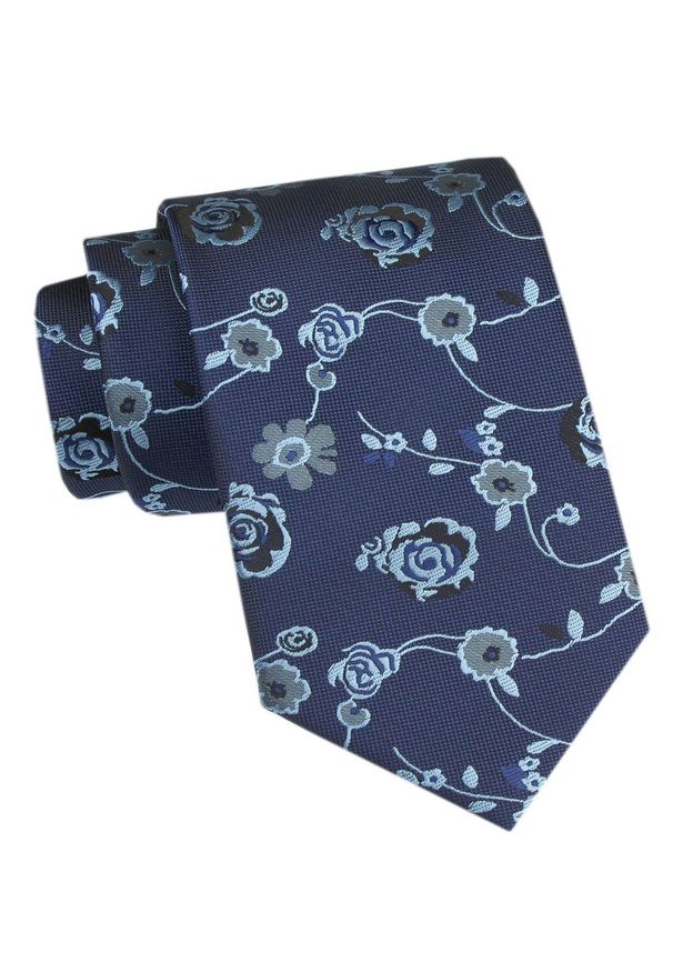 Męski Krawat - Angelo di Monti - Niebieski w Róże. Kolor: niebieski. Materiał: tkanina. Styl: wizytowy, elegancki