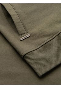 Ombre Clothing - Bawełniana rozpinana bluza męska dresowa bomberka – khaki V1 - Rozmiar: XL. Okazja: na co dzień. Kolor: brązowy. Materiał: dresówka, bawełna. Wzór: aplikacja. Styl: sportowy, casual, elegancki #5