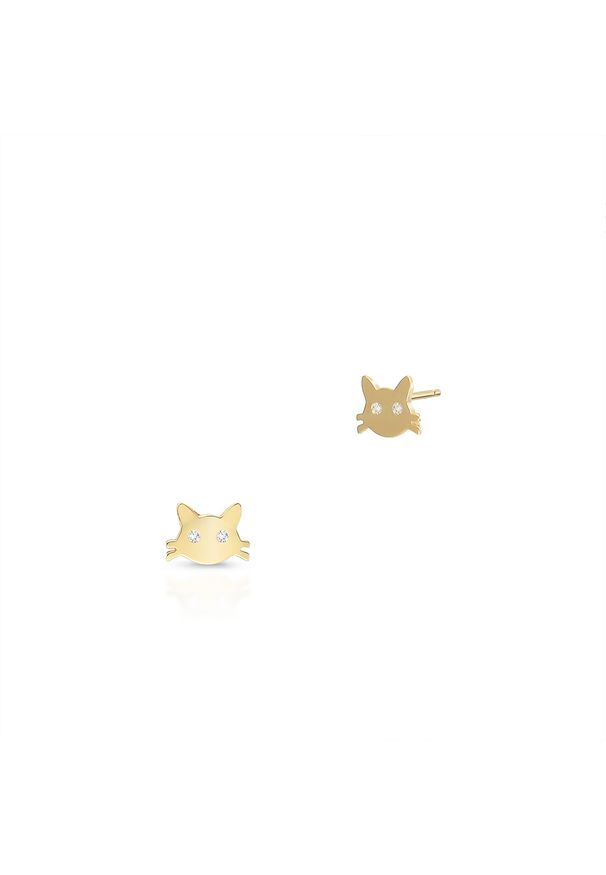 W.KRUK - Kolczyki złote koty z cyrkoniami. Materiał: złote. Kolor: złoty. Kamień szlachetny: cyrkonia