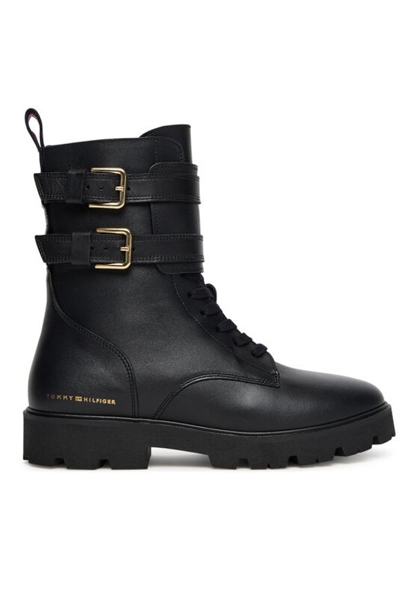 TOMMY HILFIGER - Tommy Hilfiger Botki Biker Laceup FW0FW08986 Czarny. Kolor: czarny. Materiał: skóra