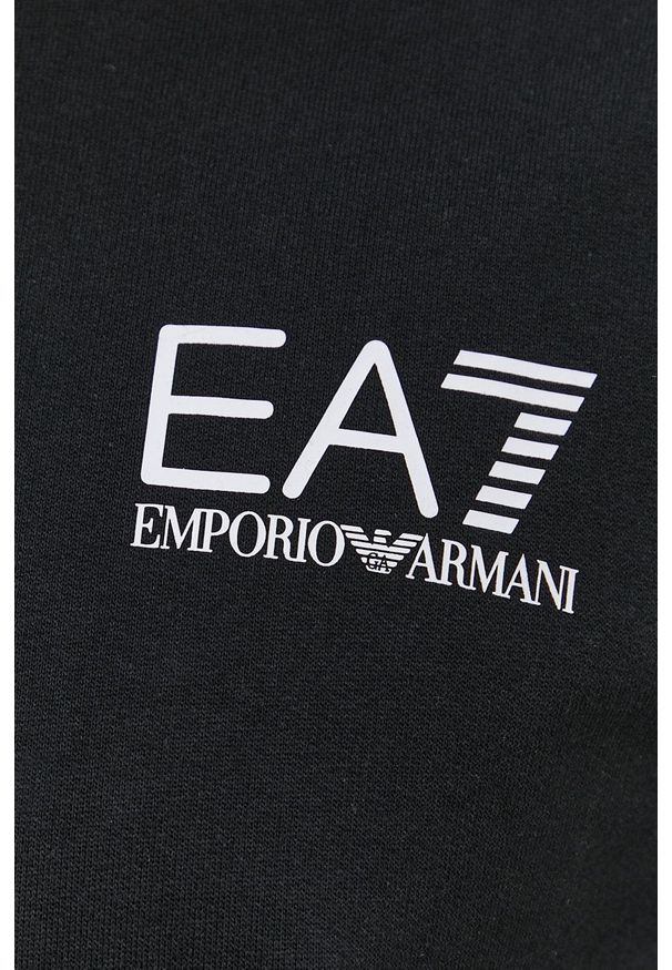 EA7 Emporio Armani Bluza męska kolor czarny z kapturem z nadrukiem. Okazja: na co dzień. Typ kołnierza: kaptur. Kolor: czarny. Materiał: dzianina. Wzór: nadruk. Styl: casual