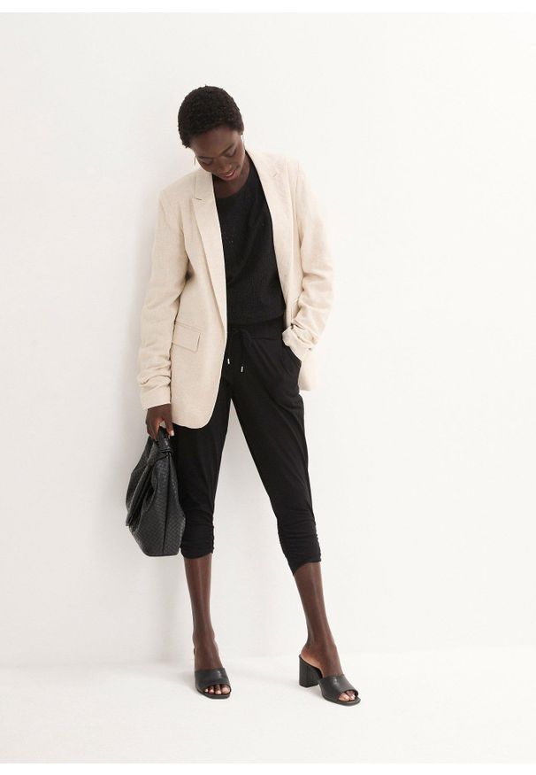 bonprix - Spodnie z dżerseju z mieszanki bawełny. Kolor: czarny. Materiał: jersey, bawełna. Styl: elegancki