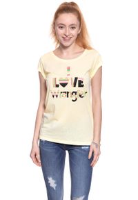 Wrangler - WRANGLER T SHIRT DAMSKI I LOVE TEE ETHEREAL YELLOW W700LF6UF. Wzór: nadruk #5