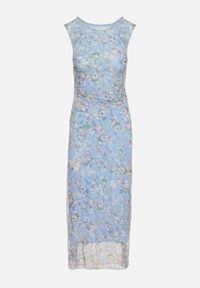 Born2be - Niebieska Koktajlowa Taliowana Sukienka w Kwiaty z Wiskozową Podszewką Lidra. Okazja: na wesele, na imprezę, na co dzień, na ślub cywilny. Kolor: niebieski. Materiał: wiskoza. Wzór: kwiaty. Styl: wizytowy #3