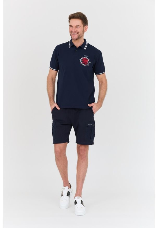 Aeronautica Militare - AERONAUTICA MILITARE Granatowa męska koszulka Polo M.C., Rozmiar XL. Typ kołnierza: polo. Kolor: niebieski