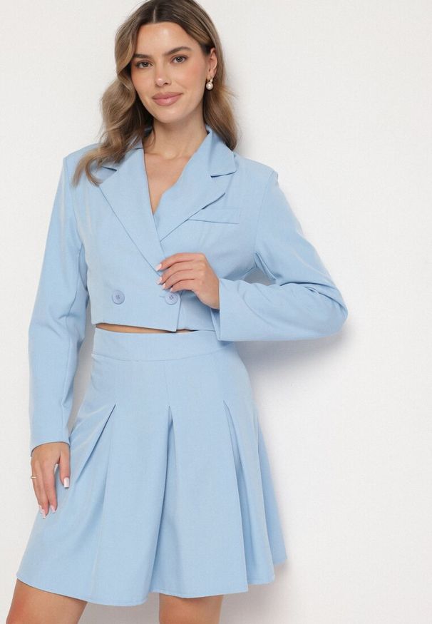 Born2be - Niebieska Rozkloszowana Spódnica z Wysokim Stanem i Plisami Redava. Okazja: na co dzień. Stan: podwyższony. Kolor: niebieski. Styl: casual