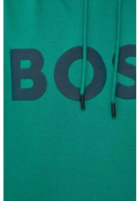 BOSS Orange - BOSS bluza bawełniana BOSS ORANGE męska kolor zielony z kapturem z nadrukiem. Typ kołnierza: kaptur. Kolor: zielony. Materiał: bawełna. Wzór: nadruk #3