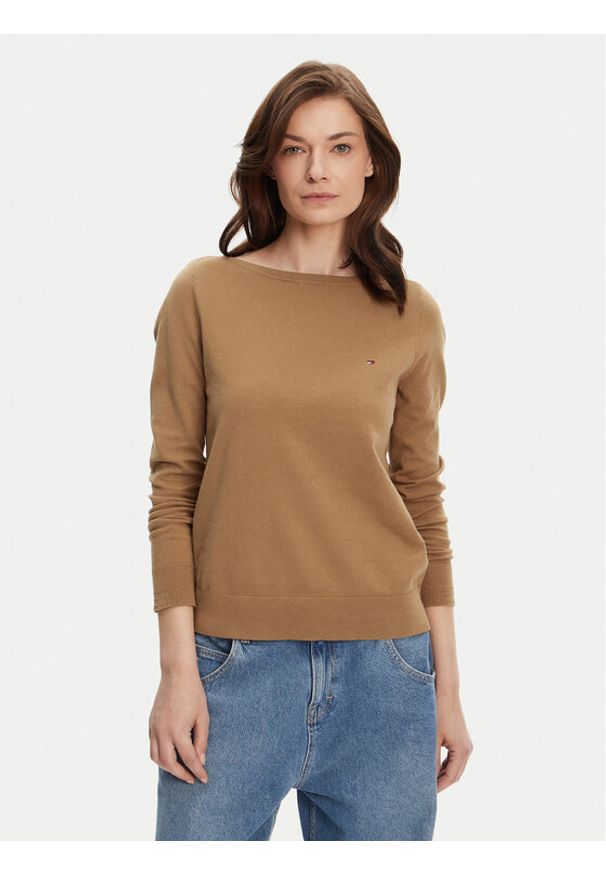 TOMMY HILFIGER - Tommy Hilfiger Sweter WW0WW40099 Brązowy Regular Fit. Kolor: brązowy. Materiał: syntetyk