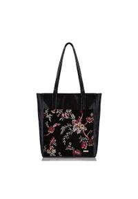 Shopper bag czarny w kwiaty PAOLO PERUZZI Z-21-S. Kolor: czarny. Wzór: kwiaty. Materiał: skórzane. Styl: casual, elegancki, młodzieżowy