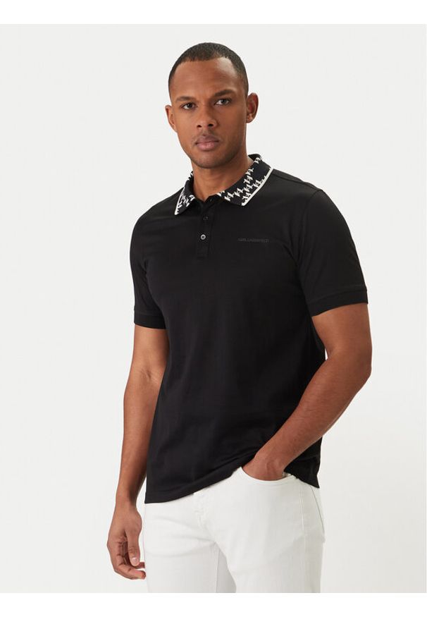 Karl Lagerfeld - KARL LAGERFELD Polo 745010 562200 Czarny Regular Fit. Typ kołnierza: polo. Kolor: czarny. Materiał: bawełna
