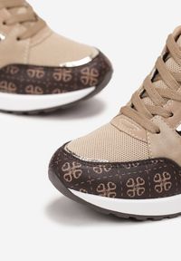 Renee - Brązowe Sneakersy na Koturnie z Metalicznym Zdobieniem Phephone. Kolor: brązowy. Wzór: aplikacja. Obcas: na koturnie