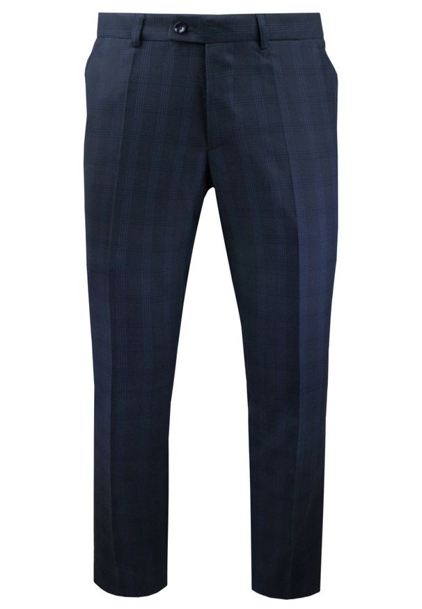 Eleganckie Spodnie Garniturowe (w Kant) - Casino - Granat, Kratka. Materiał: poliester, wiskoza. Wzór: kratka. Styl: elegancki